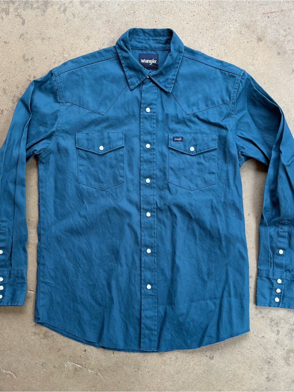 Wrangler Pearl Snap Western Shirt Men's Medium Teal Canvas Long Sleeve Shirt
